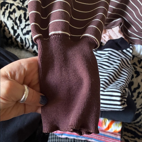 Free People Brown and Cream Striped Long Sleeve Henley - Picture 2 of 3